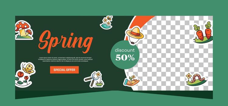 Spring horizontal template banner. Vector design