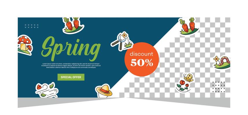 Horizontal spring banner template. Vector design
