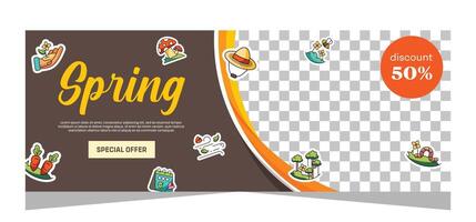 Flat spring horizontal banner design vector