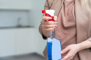 sprayer in hand isolated on white background photo