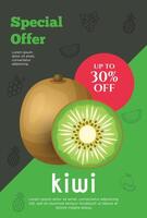 volantes especial oferta para kiwi Fruta producto. Fruta promoción volantes vector