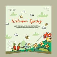 Spring social media post template. Vector Design