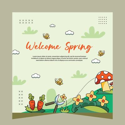 Spring social media post template. Vector Design
