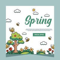 Spring social media post template. Vector Design