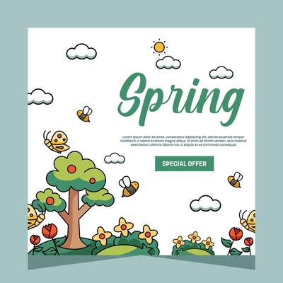 Spring social media post template. Vector Design