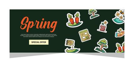 Flat spring horizontal banner design vector