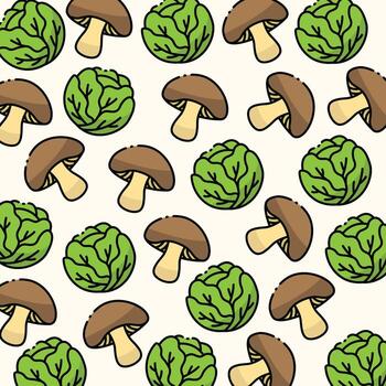 Mushroom and cabbage pattern design or background vector