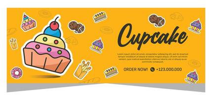 Horizontal template banner of cupcakes in vector design