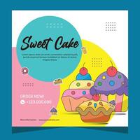 Cupcake square flayer template or social media post vector