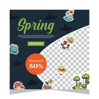 Spring post social media template. Vector design