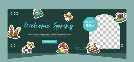 Spring horizontal template banner. Vector design