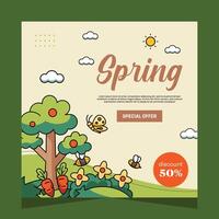 Spring social media post template. Vector Design