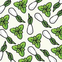 Basil and spring onion pattern design or background vector