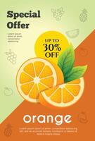 volantes especial oferta para naranja Fruta producto. Fruta promoción volantes vector