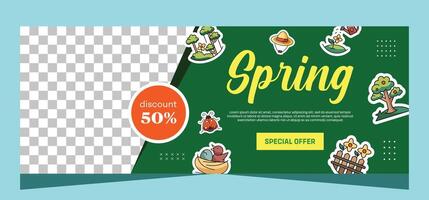 Horizontal spring banner template. Vector design