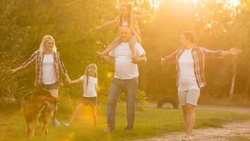 Family Walking Dog Togetherness Nature Concept photo