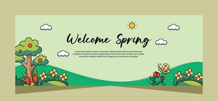 Flat spring horizontal banner design vector