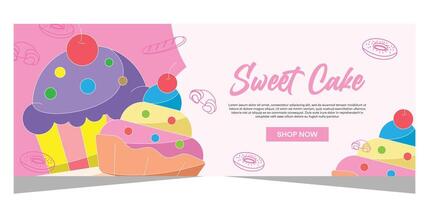 Horizontal banner of sweet cupcakes vector design