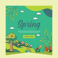 Spring social media post template. Vector Design