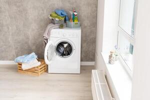 Laundry room in new apartment. photo