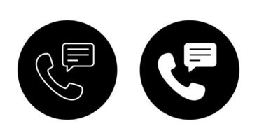 Phone call with speech bubble icon on black circle. Handset with chat bubble vector