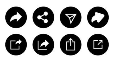 Share button icon set collection. Sharing, send sign symbol on black circle vector