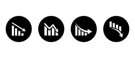 Decreasing graph icon set collection. Arrow going down sign symbol vector. Market crash concept vector