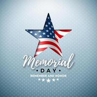 Memorial Day of the USA Vector Design Template with American Flag in Cutting Star Symbol on Light Pattern Background. National Patriotic Celebration Illustration for Banner, Greeting Card or Holiday