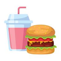 Burger with drink icon illustration. Vector design