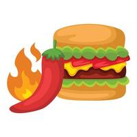 Burger with chili icon illustration. Vector design