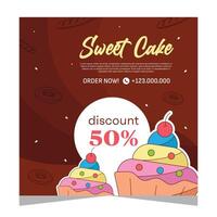 Cupcake square flayer template or social media post vector