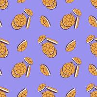 Pattern with Cookies on purple background, chocolate cookies with cream filling, hand drawn doodle. For packaging design. vector
