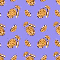 Pattern with Cookies on purple background, chocolate cookies with cream filling, hand drawn doodle. For packaging design. vector