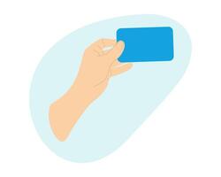 Hand holding bank card blue with copy space for text. Mockup. vector