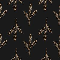 Elegant golden leaf patterns on seamless dark background. Textile design. vector