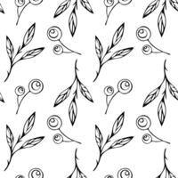 Seamless floral pattern. Endless botanical background. Spring flowers, wildflowers, repeating print. Black and white natural texture for fabric, textile design. Flat graphic vector illustration
