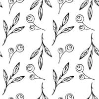 Seamless floral pattern. Endless botanical background. Spring flowers, wildflowers, repeating print. Black and white natural texture for fabric, textile design. Flat graphic vector illustration