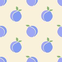 Pattern with plums, fruit in boho style on soft pastel cream background, simple seamless summer pattern. vector