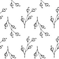 Seamless floral pattern. Endless botanical background. Spring flowers, wildflowers, repeating print. Black and white natural texture for fabric, textile design. Flat graphic vector illustration