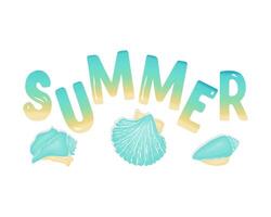 Lettering Summer gradient colorful with Seashells on  white background. Element summers design. vector