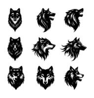 AI generated set of wolf head silhouettes on isolated vector