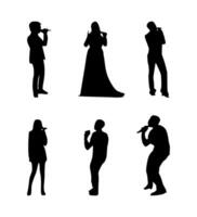 AI generated set of singer silhouettes on isolated background vector