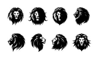 AI generated set of lion head silhouettes on isolated vector