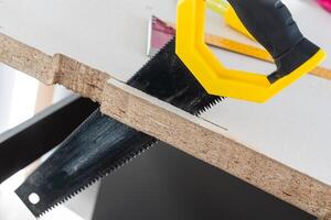 In the kitchen, the square is square-cut for installation of the countertop photo