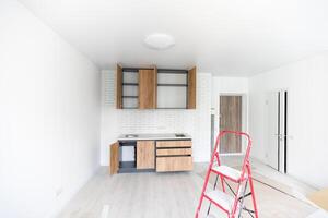 New installed wood kitchen cabinets with modern decorative stainless steel photo