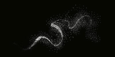 Collection of glittering stars with golden shimmering swirls, shiny glitter design. Magical motion, sparkling lines on a black background. vector