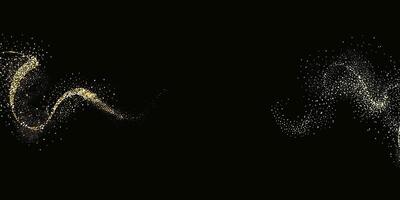 Collection of glittering stars with golden shimmering swirls, shiny glitter design. Magical motion, sparkling lines on a black background. vector