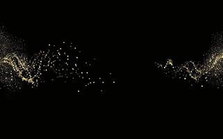 Collection of glittering stars with golden shimmering swirls, shiny glitter design. Magical motion, sparkling lines on a black background. vector