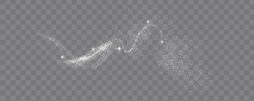 Collection of glittering stars with golden shimmering swirls, shiny glitter design. Magical motion, sparkling lines on a black background. vector