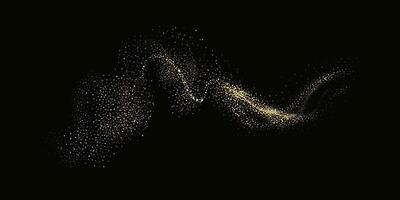 Collection of glittering stars with golden shimmering swirls, shiny glitter design. Magical motion, sparkling lines on a black background. vector